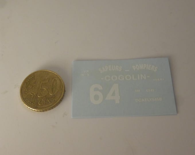 1:43 waterslide decals sheet Sapeurs Cogolin for vans and trucks of the 50-60s