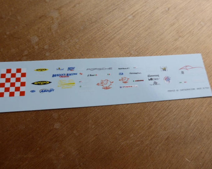 high quality 1:43 decals different logos Kayak, Bonucci Racing Team, Scuderia Aspas, etc