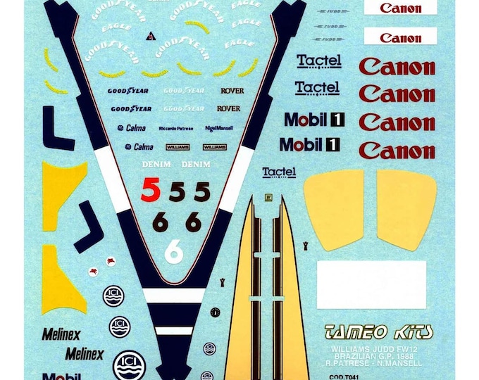 1:43 waterslide serigraphed decals Williams Judd FW12 Brazilian GP 1988 Patrese/Mansell Tameo TMK071