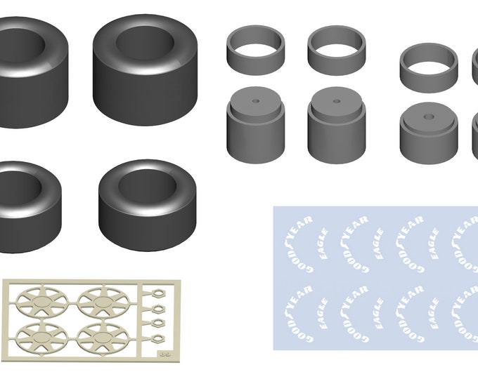 high definition 7-spokes Dymag/Tecnomagnesio wheels set for modern Formula 1 cars with Goodyear decals Tameo PWT10 1:43