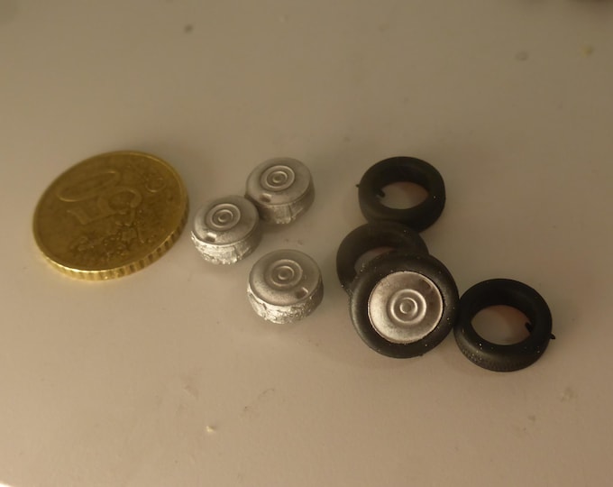 1:43 white metal wheels (and rubber tires) for Citroen Renault and other cars of the 50-60s GMW023