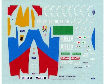 1:43 waterslide serigraphed decals Benetton Ford B190 Monaco GP 1990 Nannini/Piquet Tameo TMK131