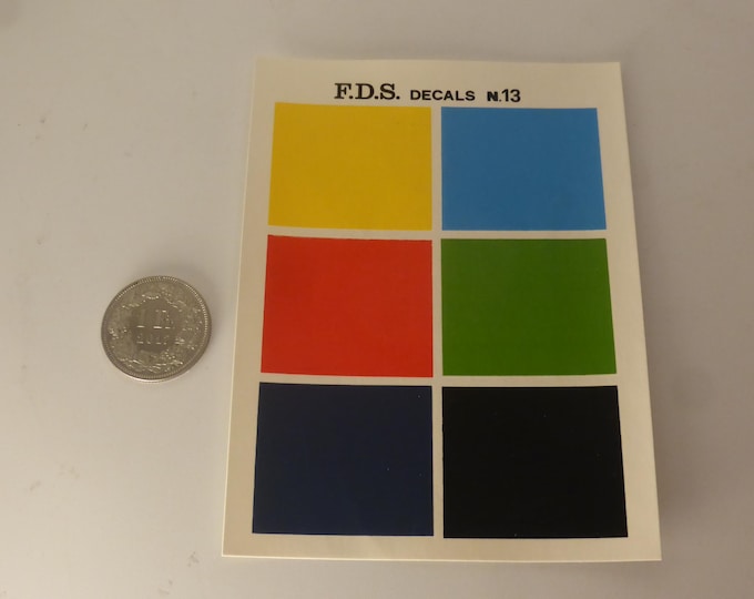 1:43 waterslide serigraphed decals multicolour rectangles (6 matte colours)