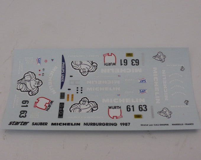 1:43 decals sheet for Sauber Mercedes C9 Gr.C Nurburgring 1987 #61/63 Starter production