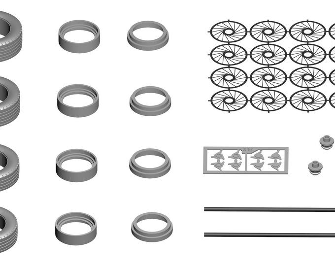 turned and photoetched wire wheels for competition cars of the 60s three-ears wheelspin Tameo PWT03 1:43