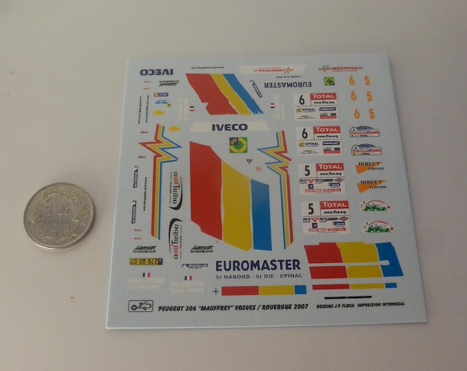 1:43 waterslide decals for Peugeot 306 Maxi Rally Rouergue / Alsace Vosges 2007 Mauffrey