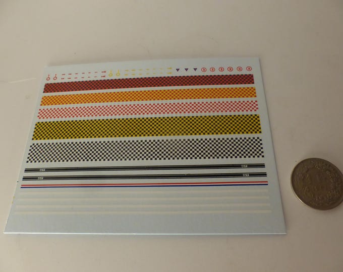 1:43 decals for racing cars chequered stripes and other stripes and emblems