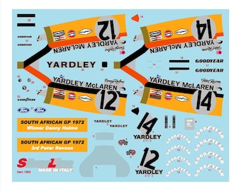 1:43 waterslide serigraphed decals McLaren M19 South African GP 1972 Hulme/Revson Tameo SLK034