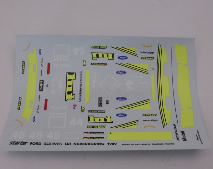 1:43 decals sheet for Ford Sierra RS500 Cosworth Lui DTM Nurburgring 1989 n.44/45 Weidler or Murmann Starter production