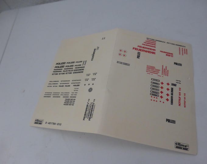 1:87 scale waterslide decals sheet for Austrian and German fire dept and ambulance vehicles Roco 1764