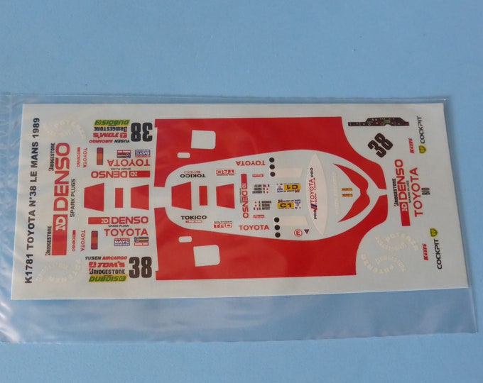 1:43 decals for Toyota 88C Gr.C Denso Le Mans 1989 #38 Hoshino/Artzet/Suzuki