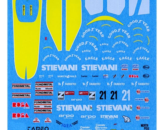 1:43 waterslide serigraphed decals Osella Alfa Romeo FA1/L Monaco GP 1988 Larini Tameo TMK073