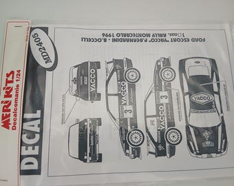 1:24 waterslide decals sheet for Ford Escort Cosworth RS Yacco Rally Montecarlo 1996 winner Bernardini/Occelli Meri MD2405