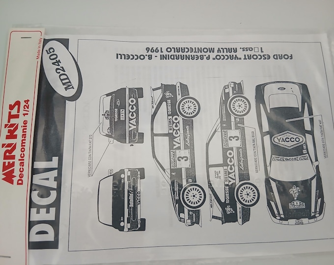 1:24 waterslide decals sheet for Ford Escort Cosworth RS Yacco Rally Montecarlo 1996 winner Bernardini/Occelli Meri MD2405