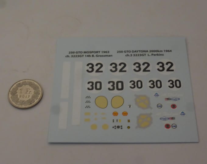 1:43 waterslide decals for Ferrari 250 GTO 3223GT Mosport 1963 #30 / Daytona 1964 #32