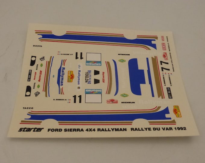 1:43 decals sheet for Ford Sierra 4x4 Rallyman Rallye du Var 1982 #7/11 Sobeck or Demedardi Starter production