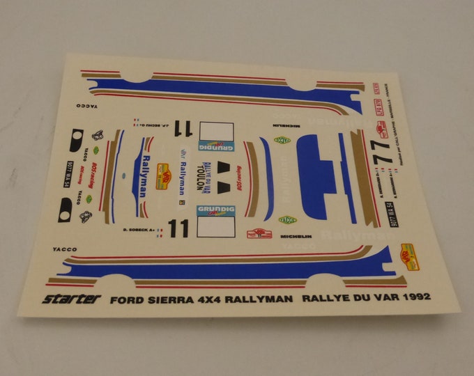 1:43 decals sheet for Ford Sierra 4x4 Rallyman Rallye du Var 1982 #7/11 Sobeck or Demedardi Starter production