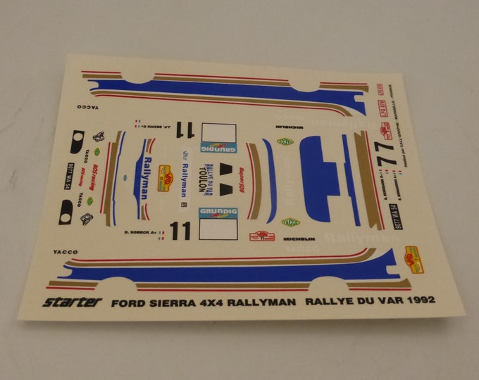 1:43 decals sheet for Ford Sierra 4x4 Rallyman Rallye du Var 1982 #7/11 Sobeck or Demedardi Starter production