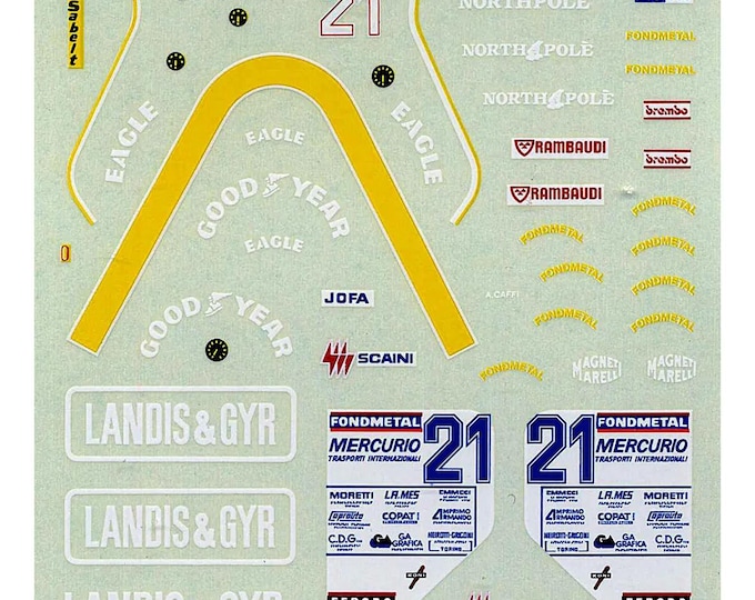 1:43 waterslide serigraphed decals Osella Alfa Romeo FA1/H F1 Italian GP 1986 Ghinzani Tameo TMK050