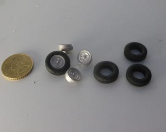 1:43 white metal "button" wheels (and rubber tires) for vans and small trucks GMW020
