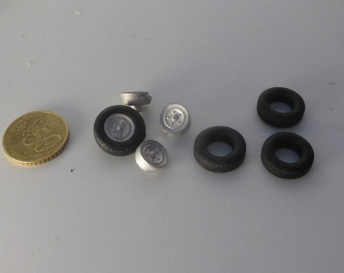 1:43 white metal "button" wheels (and rubber tires) for vans and small trucks GMW020