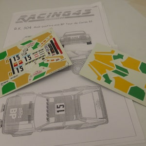 high quality 1:43 decals sheet for Audi Quattro Evo Gr.4 BP Tour de Corse 1981 #15 Mouton/Pons RACING43 RK304