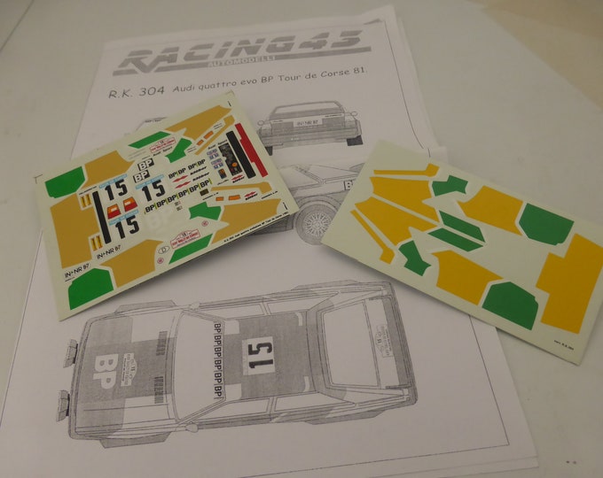 high quality 1:43 decals sheet for Audi Quattro Evo Gr.4 BP Tour de Corse 1981 #15 Mouton/Pons RACING43 RK304