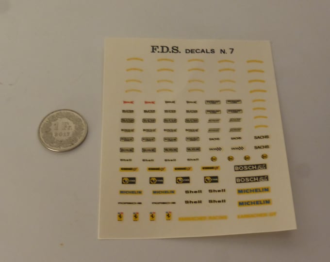 1:43 waterslide decals technical sponsors, tire scripts and emblems for racing cars of the 70-80s