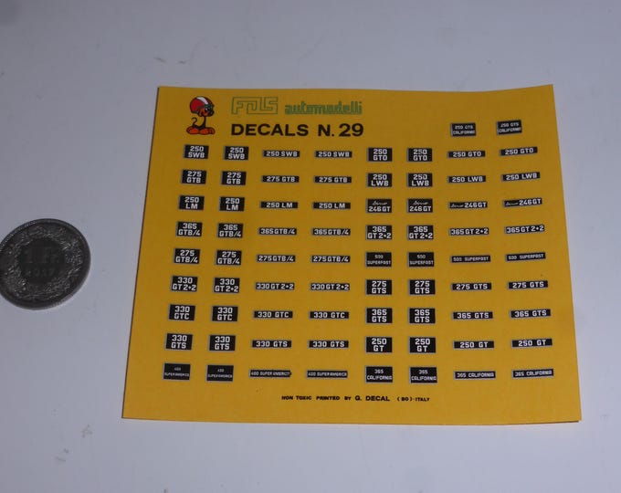 1:43 waterslide decals plaques for Ferrari model cars (many types)