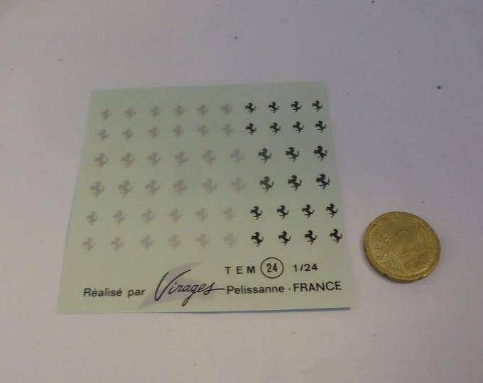 1/24 or 1/20 waterslide decals sheet with Ferrari prancing horses black and silver two sizes Virages TEM24