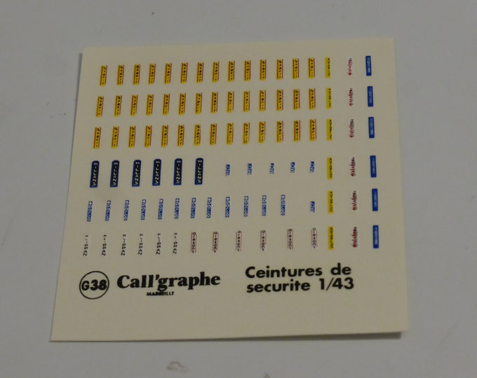 1:43 decals sheet with markings for seatbelts (lots of different makes) Starter production G38