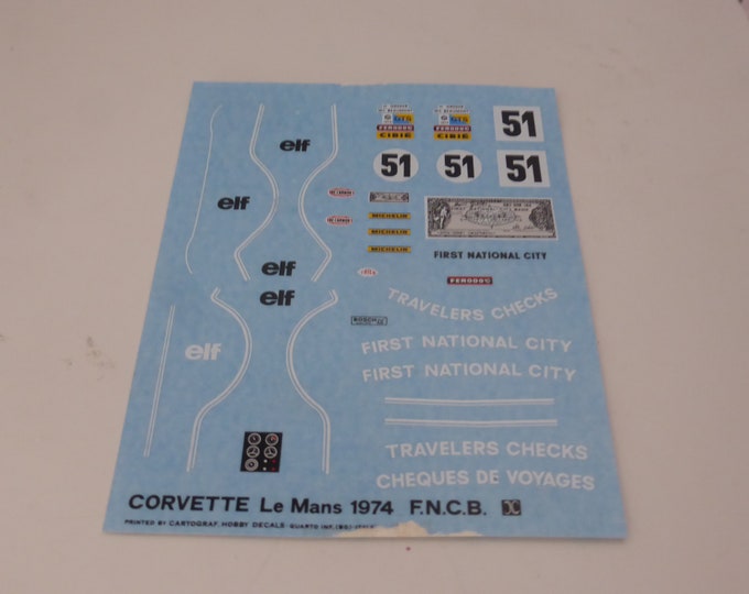 1:43 decals sheet for Chevrolet Corvette C3 FNCB Le Mans 1974 #51 Cartograf production for X AMR