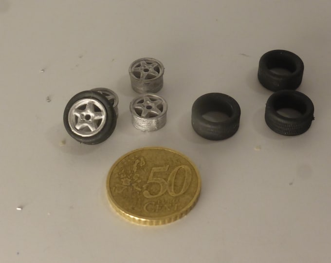 1:43 white metal 5-spokes wheels for modern GT cars Porsche Ferrari Lamborghini BMW etc GMW010