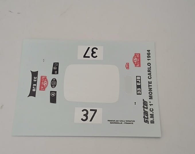 1:43 decals sheet for BMC Mini Cooper Rally Monte Carlo 1964 winner #37 Starter production