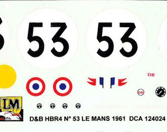 high quality 1:24 decals sheet Deutsch & Bonnet HBR4 Le Mans 1961 #53 Le Mans Miniatures DCA124024