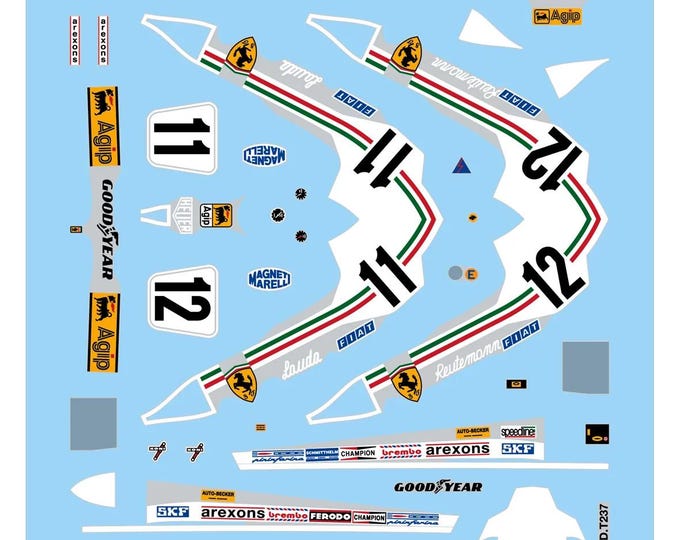 1:43 waterslide serigraphed decals Ferrari 312 T2 German GP 1977 Lauda/Reutemann Tameo WCT77