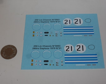 1:43 waterslide decals for Ferrari 250 LM 5893GT NART 24h Daytona 1970 #21 Young/Chinetti jr