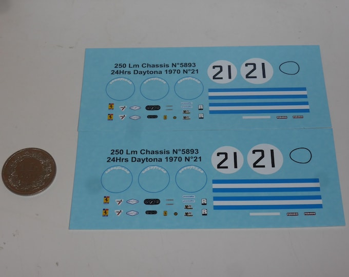 1:43 waterslide decals for Ferrari 250 LM 5893GT NART 24h Daytona 1970 #21 Young/Chinetti jr