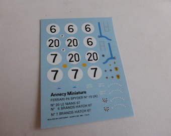 original Annecy AMR decals for Ferrari 330 P4 Spyder B.Hatch 1967 #6-7 / Le Mans 1967 #20 by Cartograf 1:43