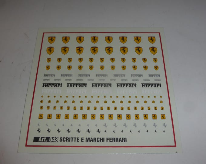 waterslide serigraphed 1/18 1/24 1/43 decals set with Ferrari emblems and scripts Saradecals production #043