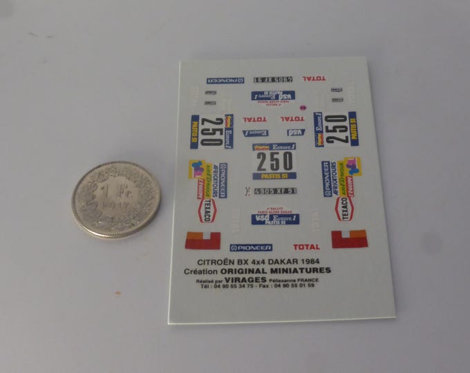 1:43 waterslide decals for Citroen BX 4x4 Paris-Dakar 1984 #250 Morkycki