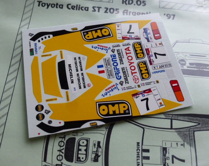 high quality 1:43 decals sheet for Toyota Celica ST205 Rally Argentina 1997 Auriol/Giraudet RACING43 RD05