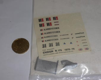 1:43 waterslide decals and transkit for Ensign Ford Cosworth MN175 F.1 Alarmsystem 1975 Cartograf production (with metal parts)