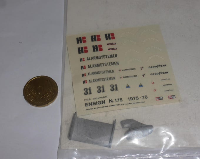 1:43 waterslide decals and transkit for Ensign Ford Cosworth MN175 F.1 Alarmsystem 1975 Cartograf production (with metal parts)