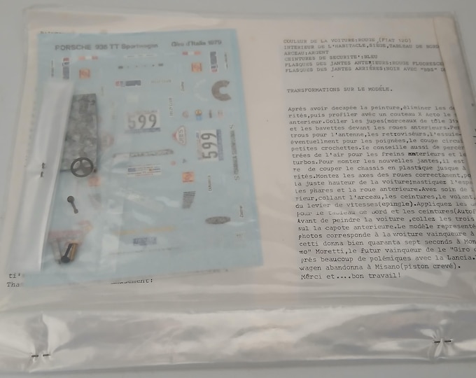 1:43 Faster43 (D09) transkit for Porsche 935 Gr5 Sportwagen Giro d'Italia 1979 #599 Facetti/Finotto/Donati