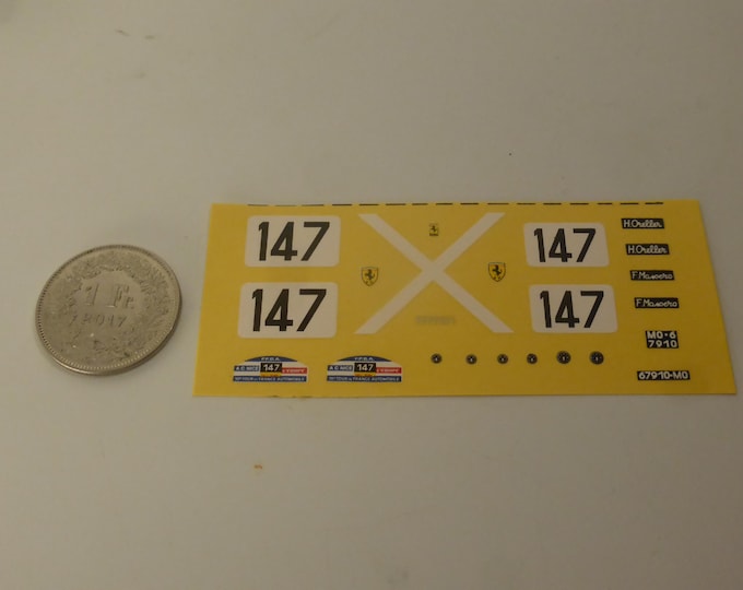 1:43 waterslide decals for Ferrari 250 GT SWB 2787GT Tour Auto 1961 #147 Oreiller/Masoero