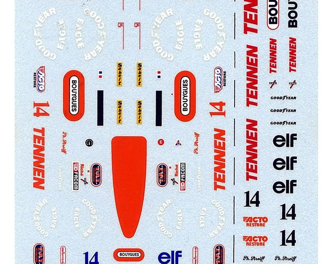 1:43 waterslide serigraphed decals AGS Cosworth JH23 Brazilian GP 1988 Streiff Tameo TMK083