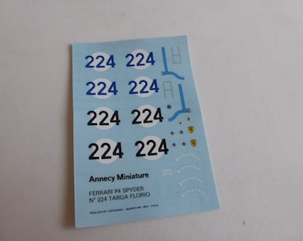 original Annecy AMR decals for Ferrari 330 P4 Spyder Targa Florio 1967 #224 by Cartograf 1:43