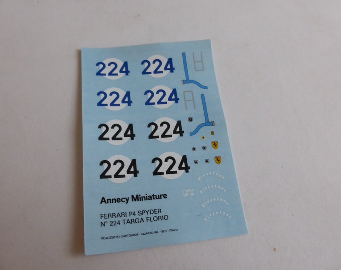 original Annecy AMR decals for Ferrari 330 P4 Spyder Targa Florio 1967 #224 by Cartograf 1:43