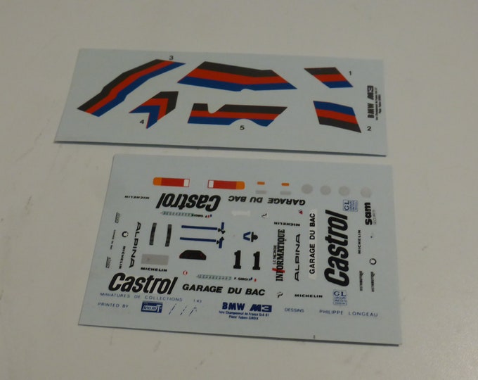 1:43 decals for BMW M3 GrA Garage du Bac French Championship 1987 winner Fabien Giroix